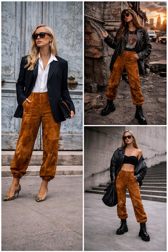 Genuine 70s Suede Trousers Patchwork Hippie Boho Cognac High Waist 34 36