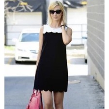 J. Crew Jcrew Black & White Scalloped Hem A-Line Dress Sleeveless Knee Length 16