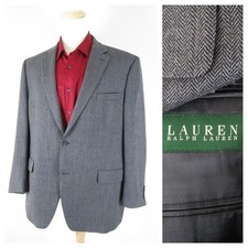 Lauren Ralph Lauren Mens Gray Wool Herringbone Tweed Sport Coat Jacket Size 46R