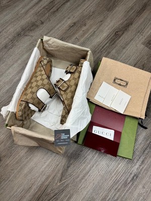 Size 10UK/10.5US - Gucci Strap Slide Sandal Beige Canvas 658020