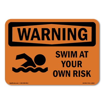 Swim At Your Own Risk ANSI Warning Sign Metal Plastic Decal