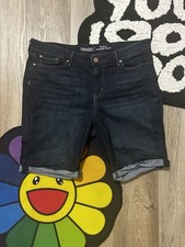 Levi Denim Bermuda Jean Shorts Size 18W34 Dark Wash Mid Rise Cuffed Hem, Pockets
