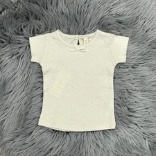 Quincy Mae Girls Cream Pebble Organic Pointelle Tee Size 0-3 Month