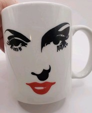 1980er STIL WEISSER KAFFEETASSE DAMEN GESICHT ZITAT AUF DER RÜCKSEITE 4 Zoll