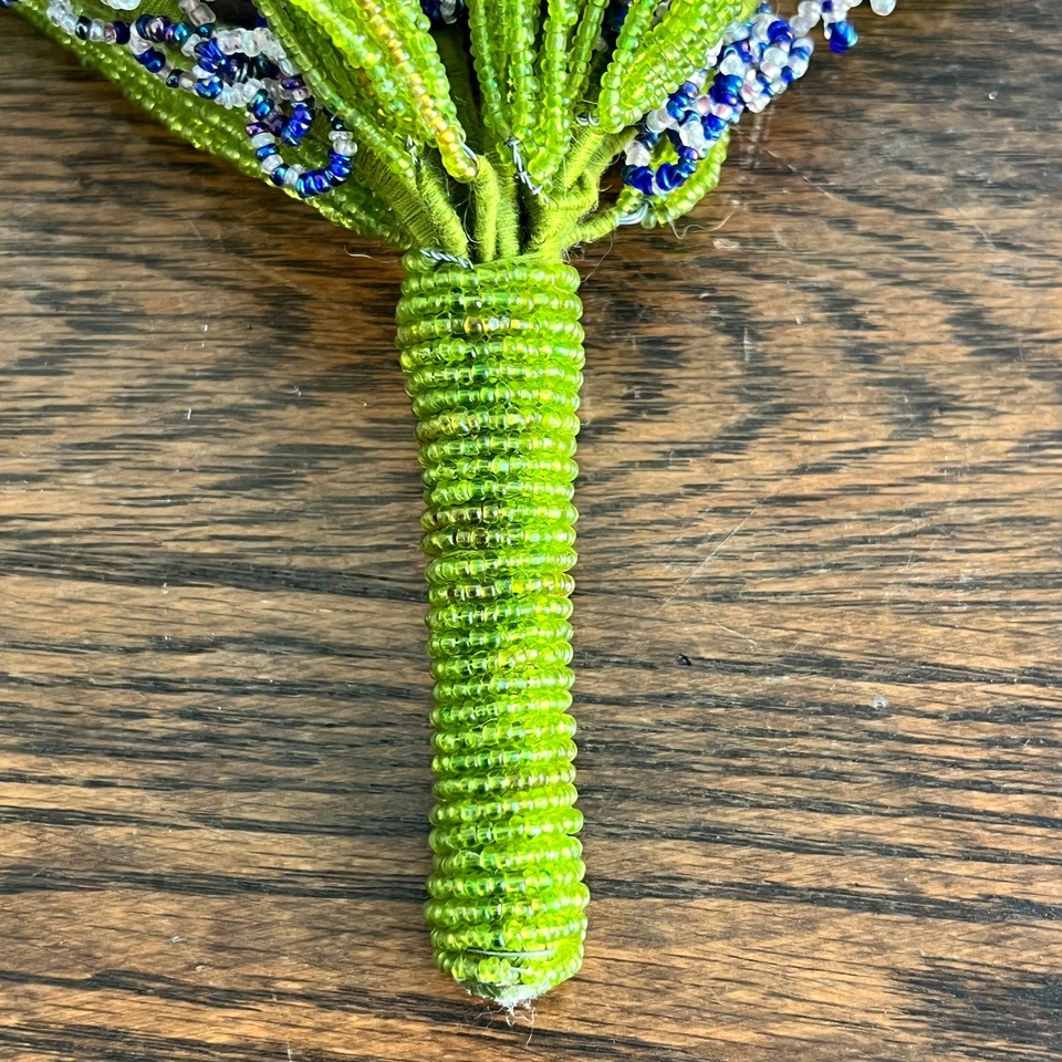 Винтажный букет из французского стекла бусина цветы лаванда и синий 7 стержней - Изображение 4 из 4