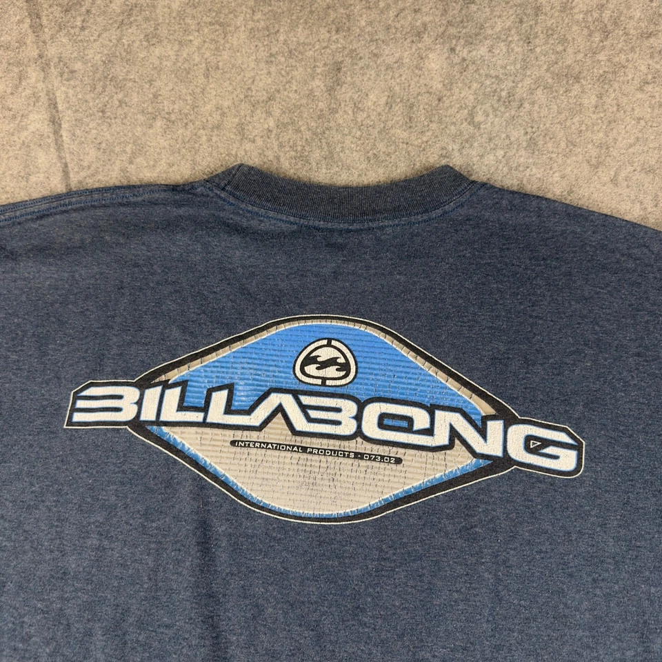 Camiseta grande vintage Billabong para hombre con logotipo azul manga corta surf skate camiseta Y2K Foto 3 de 4