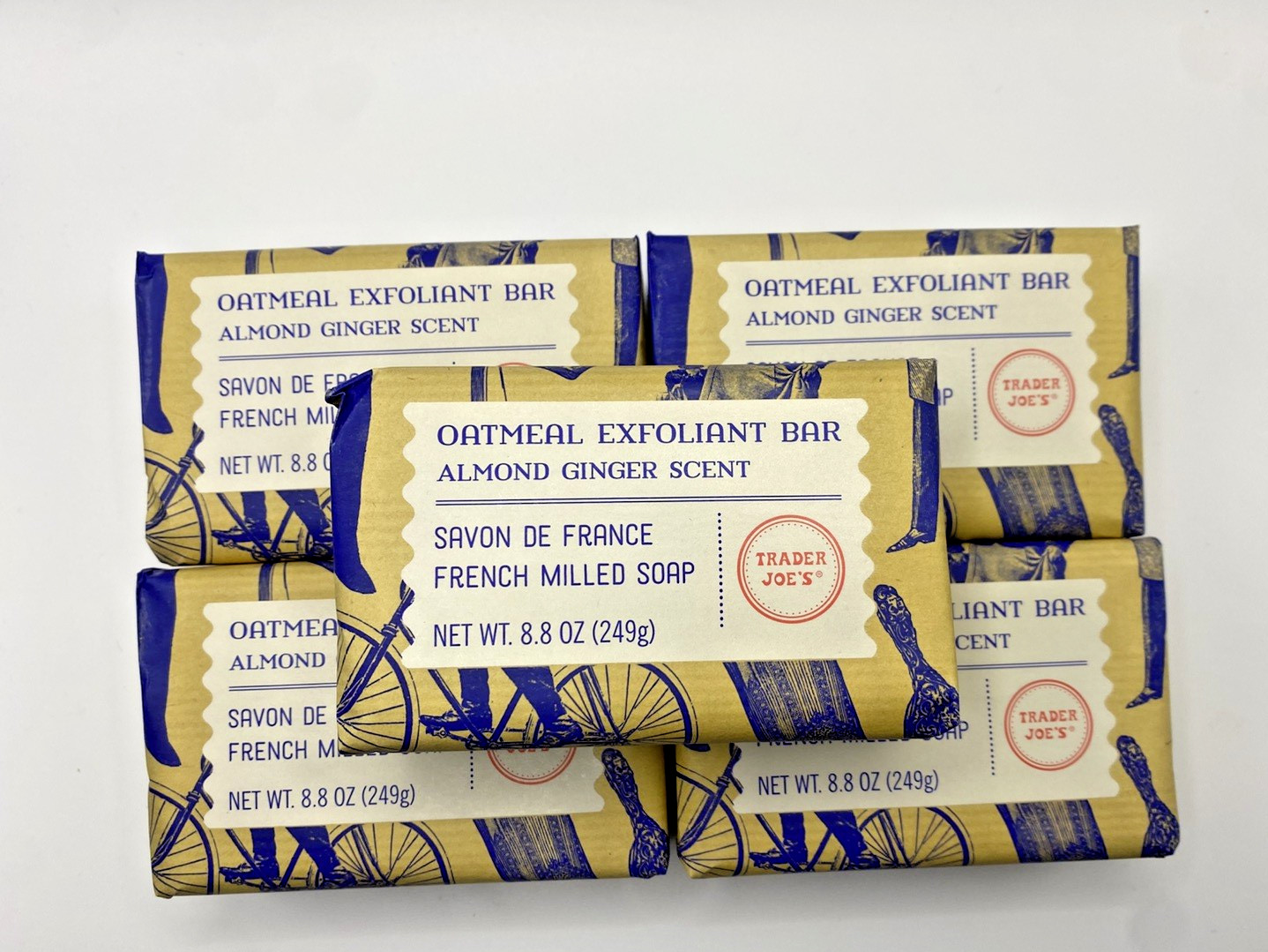 5 X Trader Joes French Milled Oatmeal Exfoliant Almond Ginger Bar Soap 8.8oz