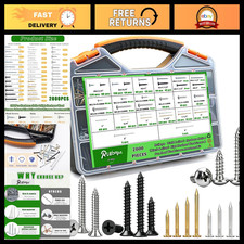 2000Pcs Assorted Hardware Nails  Screws Kit - Wood, Metal, Phillips Drive, Stor