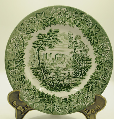 Englisches Eisenstein Geschirr grün Transferware Dekoteller