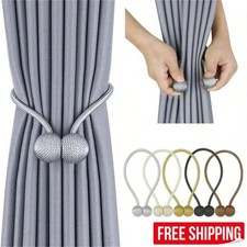 2x Strong Magnetic Curtain Tie Backs Ball Clips Buckle Weave Rope Holdbacks Hook