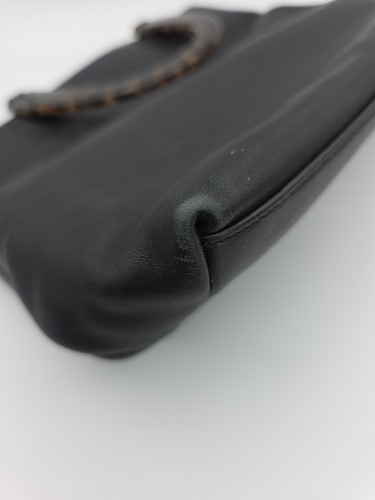 Tignanello Tig Two Soft Black Leather Faux Turquoise Shell Handled Purse 90s - Picture 18 of 24