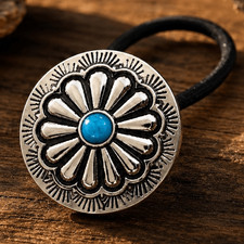 Western Concho Hair Tie Navajo Indian Style Medallion with Turquoise Accent