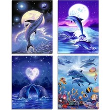 Diamant-Malerei Sets 4er 5D Diamantkunst DIY für Anfänger Tier Delfine Wandbild