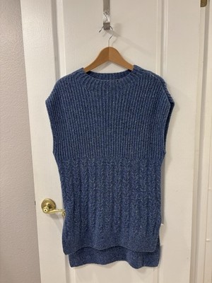 Massimo Dutti Wool Blend Italian Cable-Knit Blue Sweater Vest Tunic Quiet Luxury