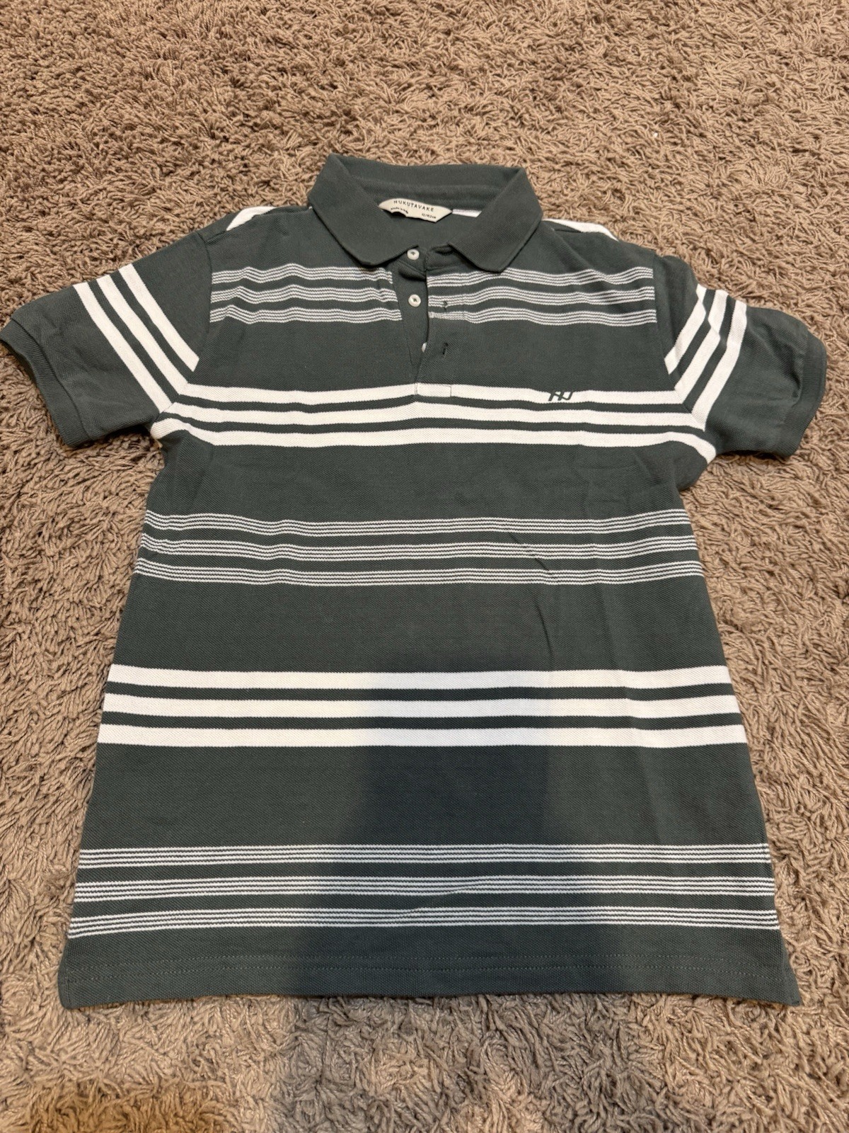 Nukutavake Boys Green And White Striped Shirt Size 12 Worn Once