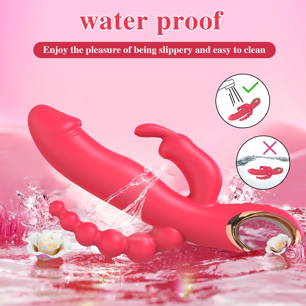 3 in 1 Thrusting Rabbit Vibrator G-Spot Clit Anal Dildo Massager Women Sex Toys
