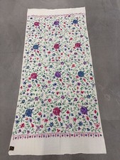 Embroidered Wool Pashmina style Shawl Floral Ivory Wrap Large 78x35