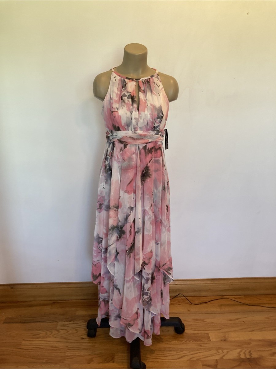 New $129.00 R & M Richards size 8 petite pink & gray long dress Spring &  Summer