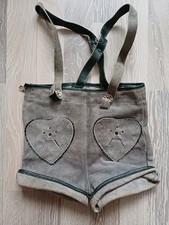Vintage Kids Traditional Suede Lederhosen Shorts with Suspenders, Size 104