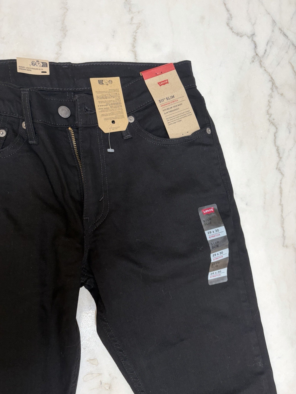 Levi's Slim Black Denim Jeans Stretch Low Rise 5-Pocket Classic Men's thumbnail 2