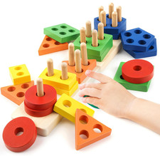 Wooden Sensory Toys, Montessori Toys for 1 2 3 Year Old Girls Boys