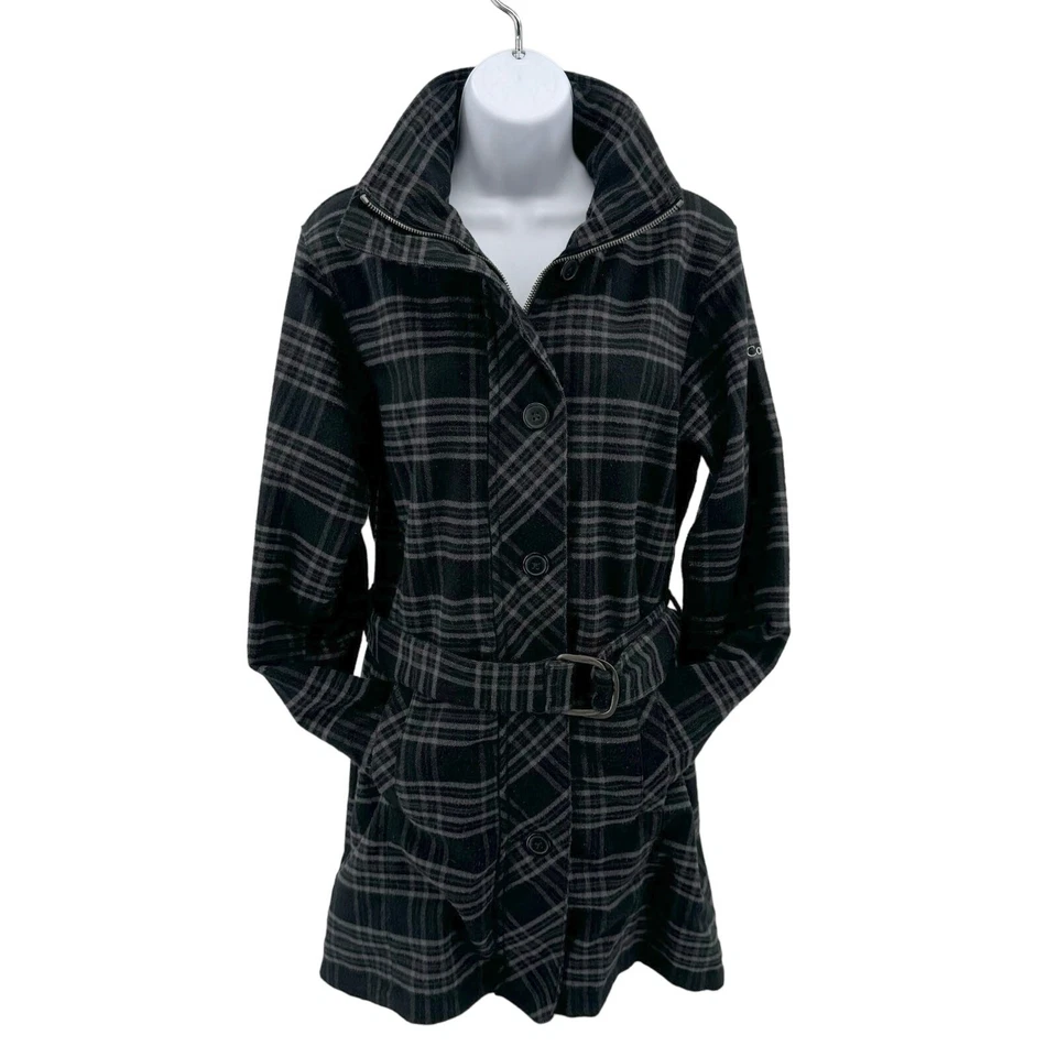 Gabardina Columbia negra/púrpura a cuadros Omni Heat con cinturón para mujer S con capucha cremallera Foto 4 de 4