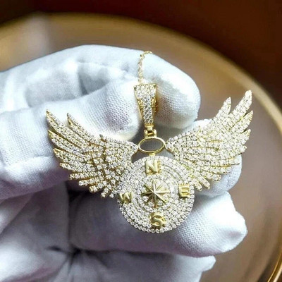 2.50 Ct Round Cut Real Moissanite Wings Pendant 14K Yellow Gold Plated Silver