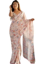 Women’s Chinon Digital Printed Saree with Unstitched Blouse Piece