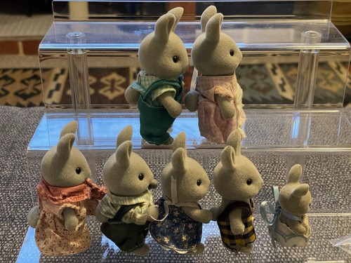 Vintage Sylvanian Families Babblebrook Grey Rabbits - all tails - Picture 10 of 10