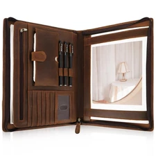 Leather Portfolio with Zipper for Men Women, Leather Padfolio Organizer Busin...