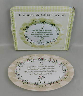 Family & Friends Ceramic Oval Platter Holly Berry Christmas Border #C593