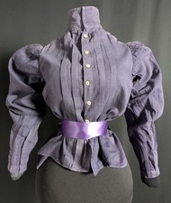 Victorian Antique Fashion 1890s Purple Cotton Leg o Mutton Shirtwaist / Blouse