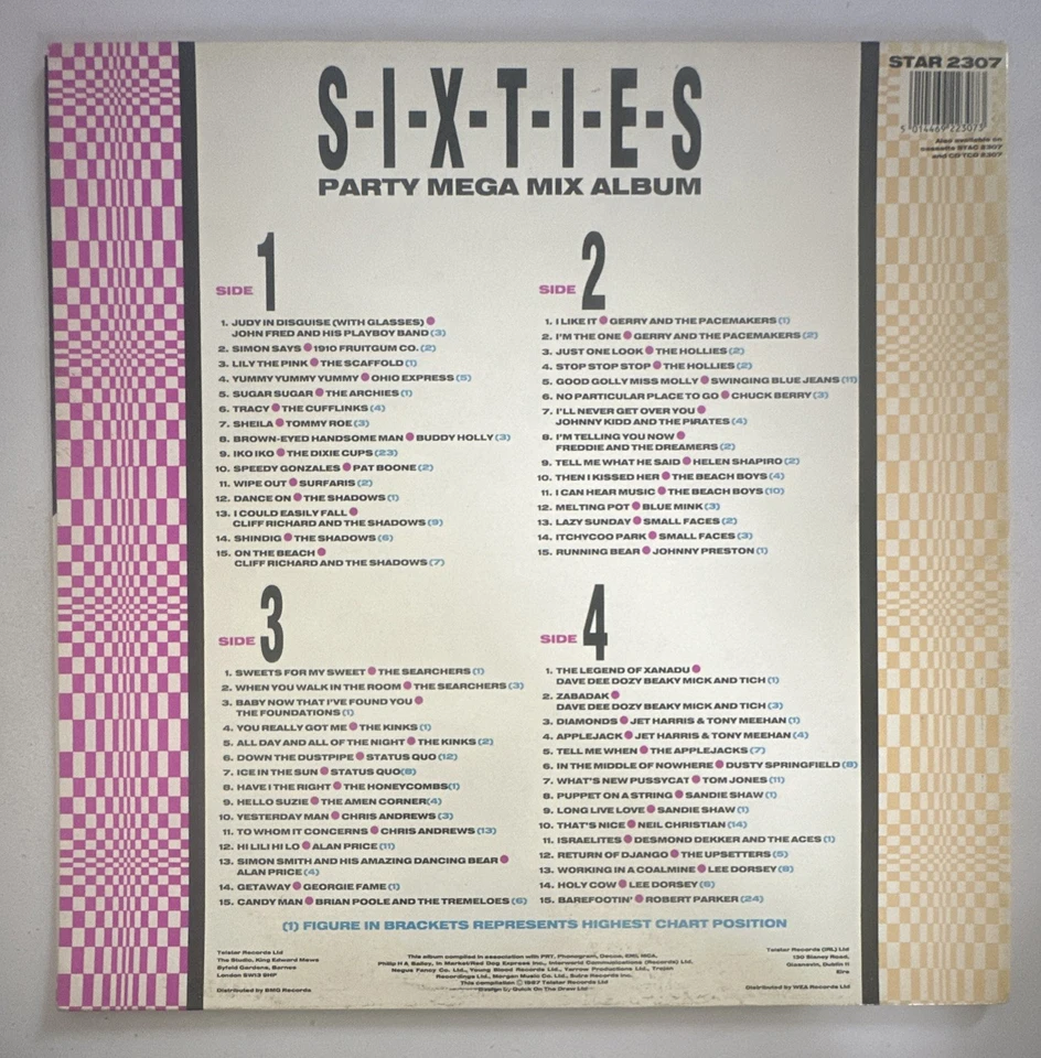 Sixties Party Mega Mix 60 Non Stop Original Hits Double Album Telstar 1987 EX/EX - Image 3 of 4