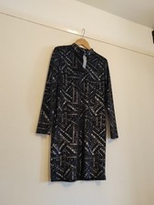 Principles black Velour Bling Sparkle bodycon Dress Size 14 shoulder pads BNWT