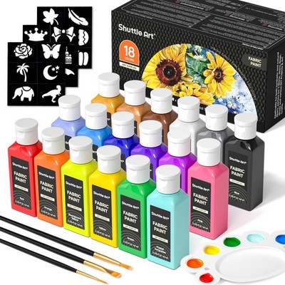 Shuttle Art Textilfarbe 18 Farben Waschmaschinenfest Stoffmalfarben