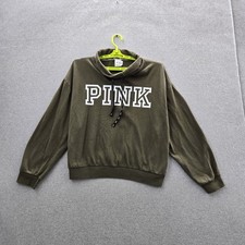 PINK Victoria's Secret Women Hoodie L Green Fleece Logo Pullover