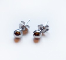 Vintage 14k Solid White Gold Ball Stud Earrings 4mm JCM for Pierced Ears
