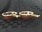 Hull Oven Proof USA Pair Of Handled Soup Bowls Brown Drip Glaze