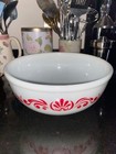 Vintage PYREX Large 10" Mixing Bowl Dish JAJ Red Scroll Salad Serving Opaline