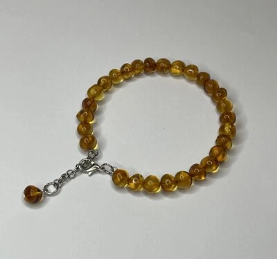 GENUINE BALTIC AMBER Stone Bracelet.COGNAC Amber Bracelet ADJUSTABLE Length - Image 1 of 4