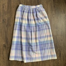 Vintage Pendleton Wool Skirt Size 10 Blue Lavender Cream Plaid Lined See Photos 