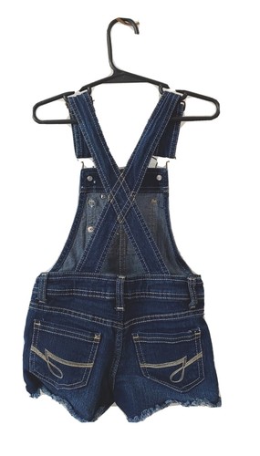 Jordache Bib Overalls Shorts Girls XS 4-5 Blue Denim Raw Hem White Lace Pockets - Picture 2 of 9