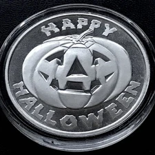 Happy Halloween Pumpkin Jack O Lantern 1 Troy Oz Ounce 999 Silver Round Gift
