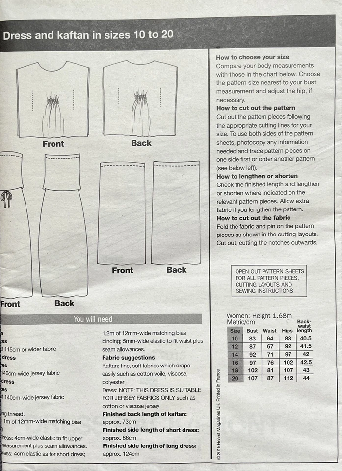 PRIMA EXCLUSIVE SEWING PATTERN KAFTAN/TUBE DRESS/SKIRT TO FIT SIZES 10 - 20 - Image 3 of 3