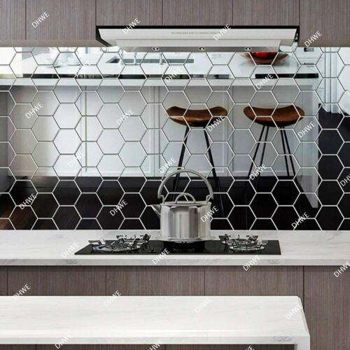 60X 3D Hexagon Mirror Tiles Wall Stickers Self Adhesive Decor Stick On Art Home - Picture 16 of 17