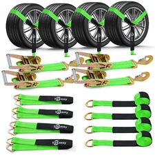4 Pack Axle Straps Ratchet Vehicle Tie Down Kit Car Tie Down Straps for Trailers