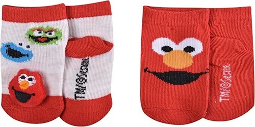 Sesame Street Baby 2 Pk Red White Ankle Pom Rattle Elmo & Friends Socks 6-12 MO