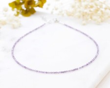 Natural Amethyst Beaded Necklace Purple Faceted Stone Choker Healing Crystal