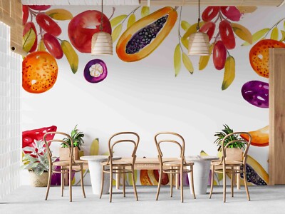 3D Papaya Watermelon Grape Fruit Self-adhesive Removeable Wallpaper Wall Mural