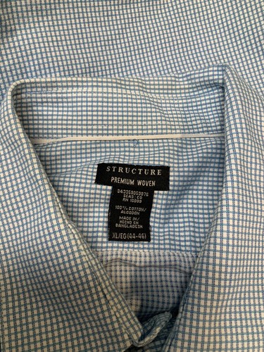 Structure Men’s XL Shirt Blue/White Checked Premium Woven Button Down Cotton - Picture 3 of 3